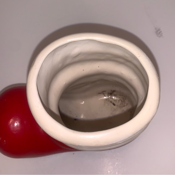 Vintage Red Ceramic Santa Clause Boot Christmas Planter: - Picture 5 of 7